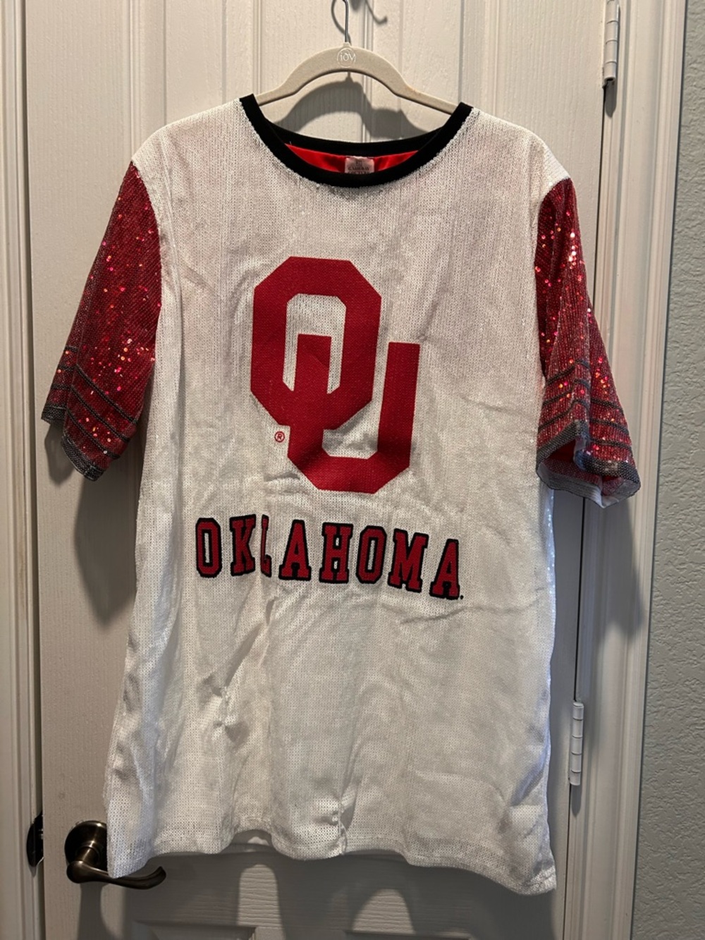Oklahoma White Mini Dress with Red Sequined Sleeves